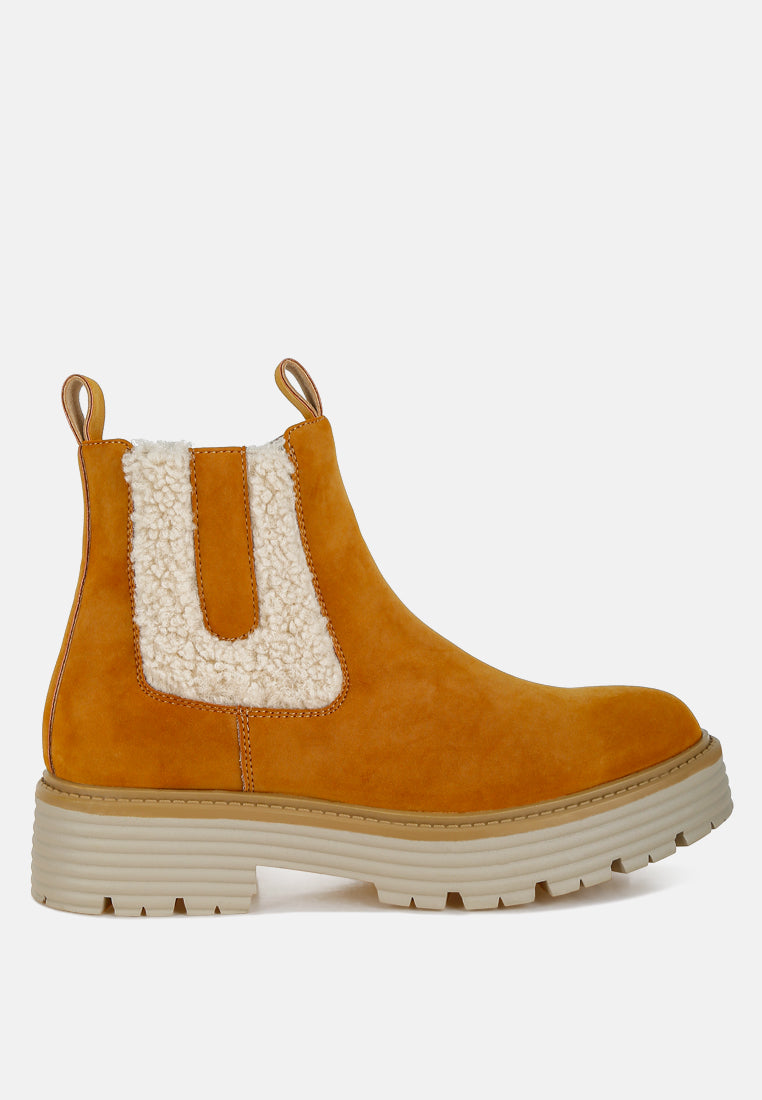 Mothman Faux Fur Detail Chunky Ankle Boots-5