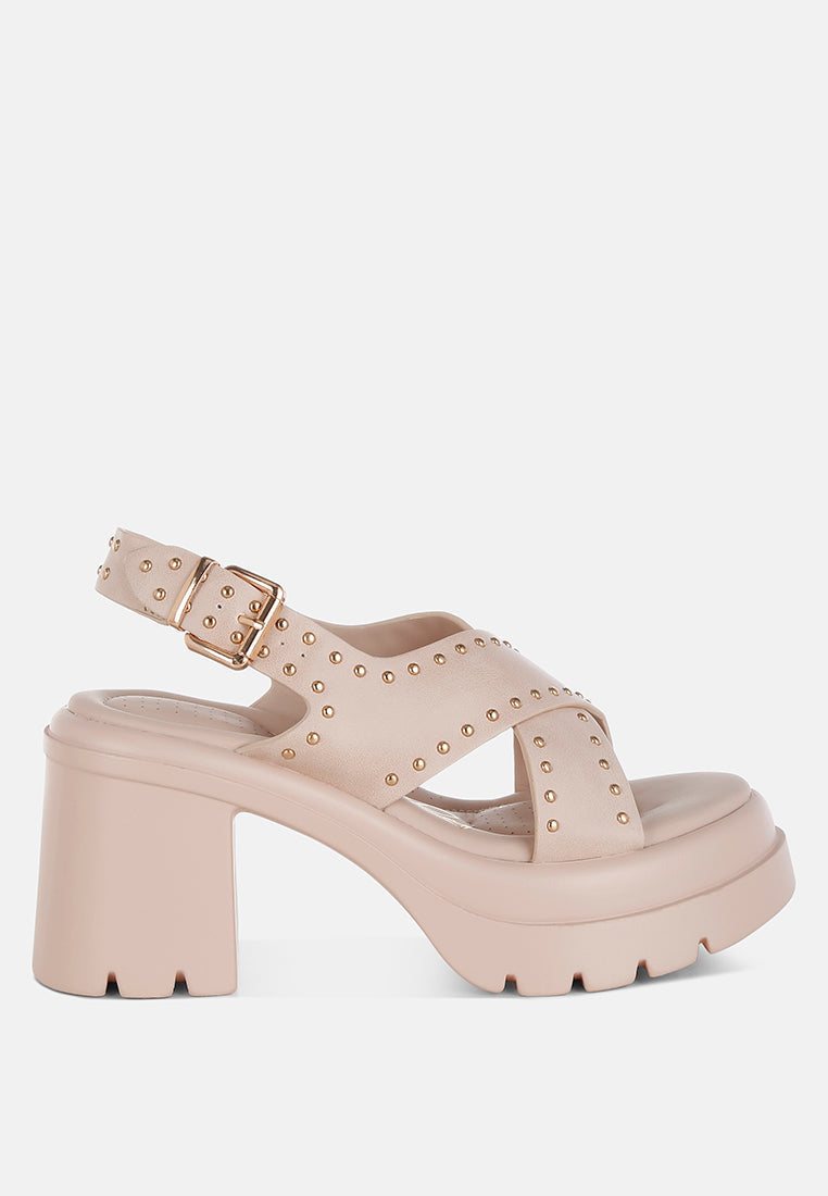Nambo Stud Embellished Block Heel Sandals-5