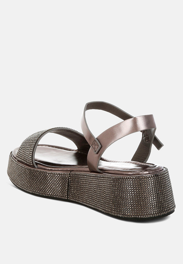 Nensis Rhinestone Embellished Flatform Sandals-2