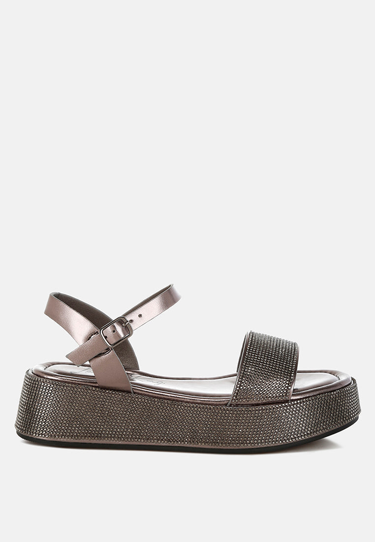 Nensis Rhinestone Embellished Flatform Sandals-0