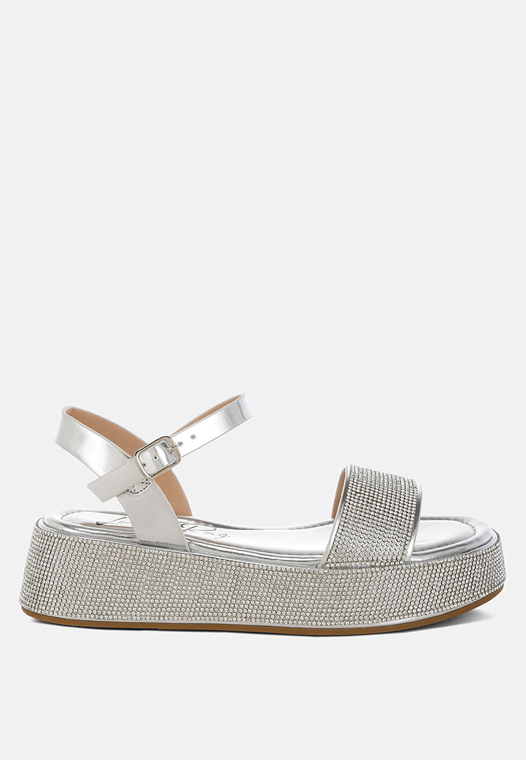 Nensis Rhinestone Embellished Flatform Sandals-5