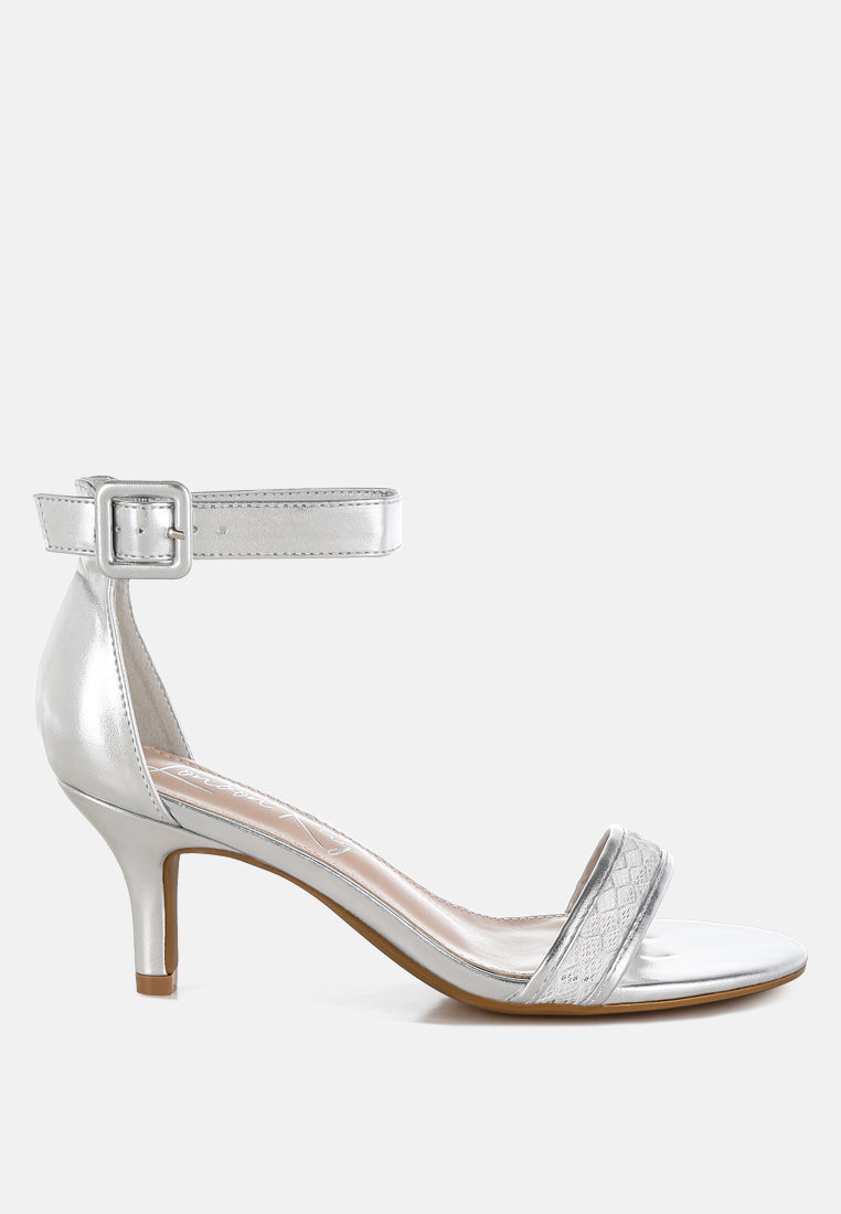 Ninto Metallic Faux Leather Kitten Heel Sandals-0