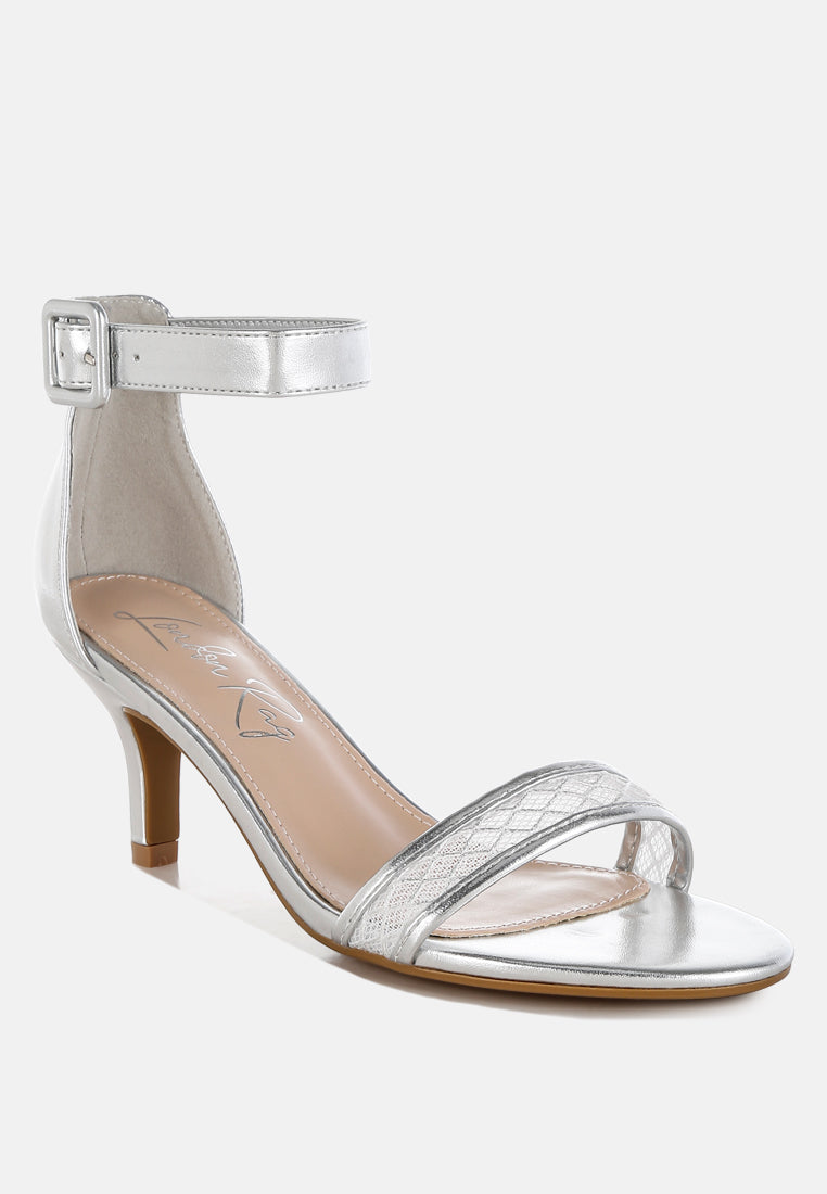Ninto Metallic Faux Leather Kitten Heel Sandals-1