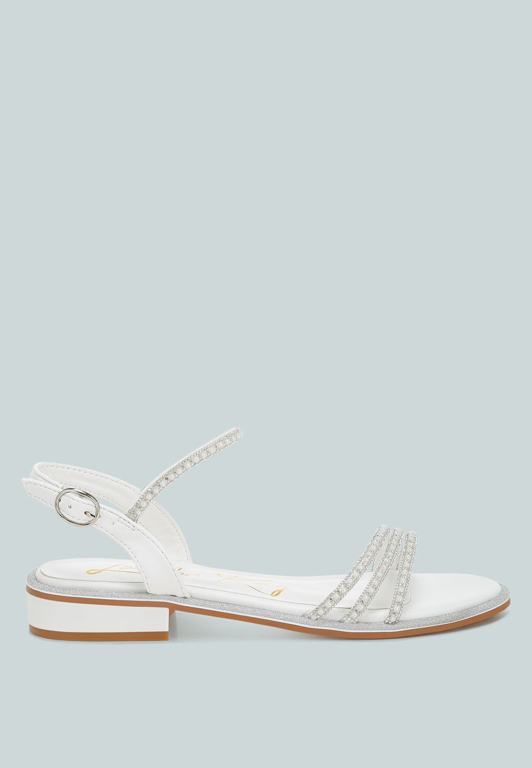 Nobbity Rhinestone Pearl Detail Flat Sandals-0
