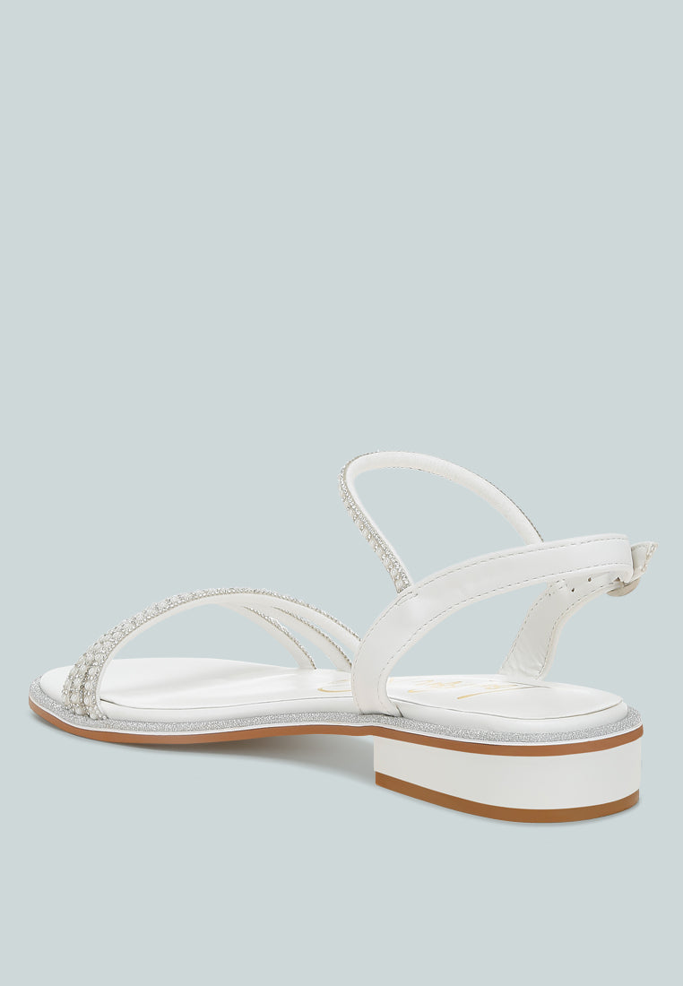 Nobbity Rhinestone Pearl Detail Flat Sandals-2