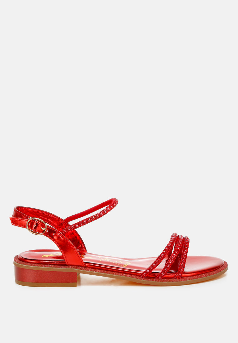 Nobbity Rhinestone Pearl Detail Flat Sandals-7