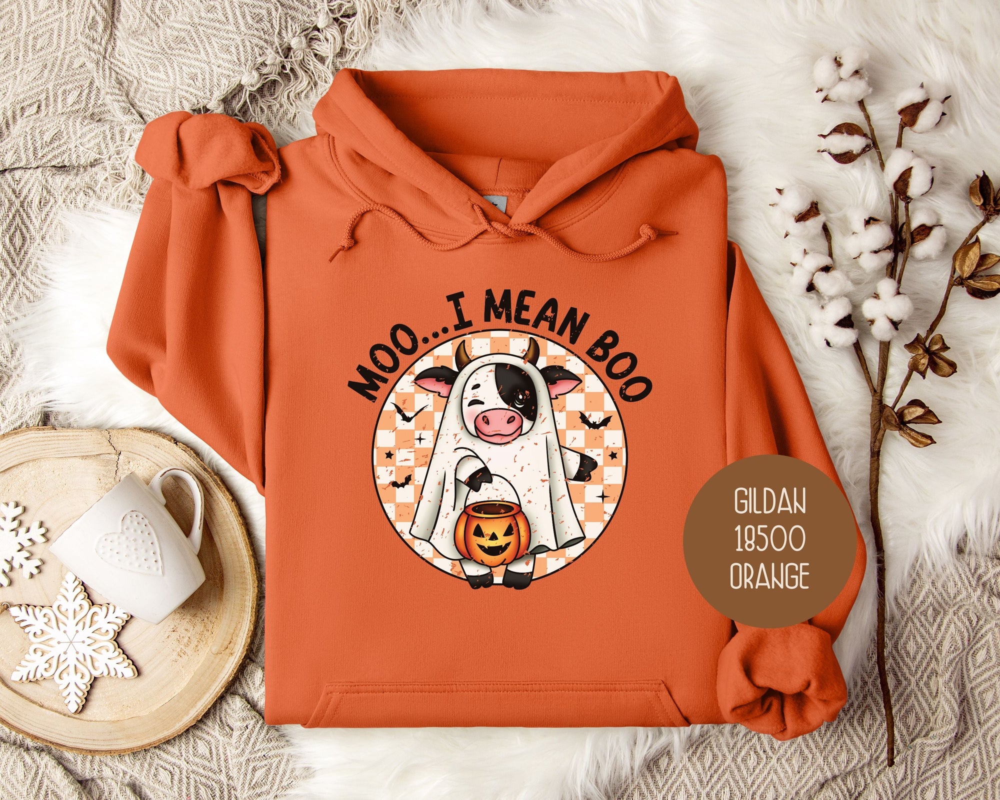 Moo I Mean Boo Retro Ghost Cow Halloween Hoodie-0
