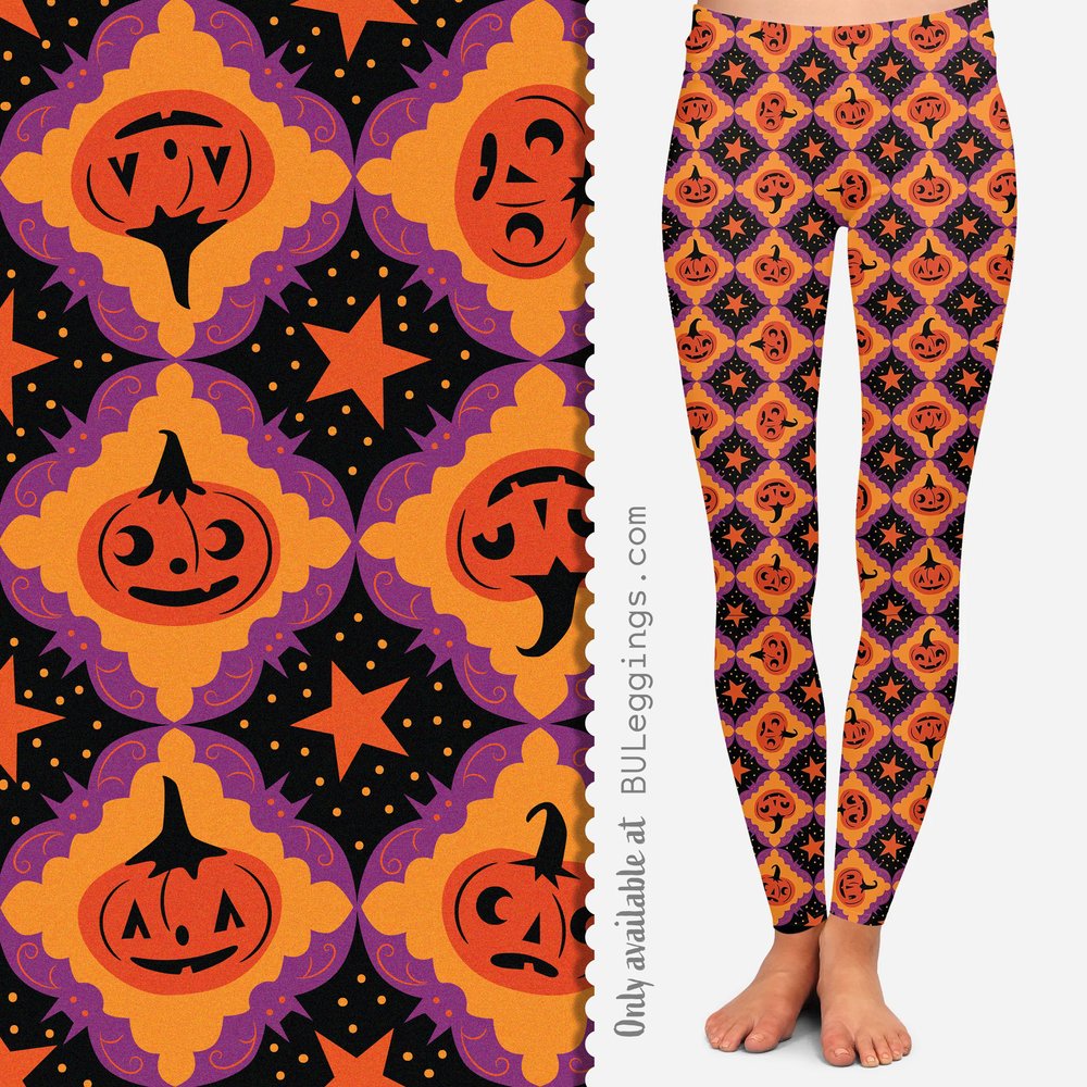 "Purple Bat Frame" Vintage Pumpkins (Johanna Parker Exclusive) Leggings