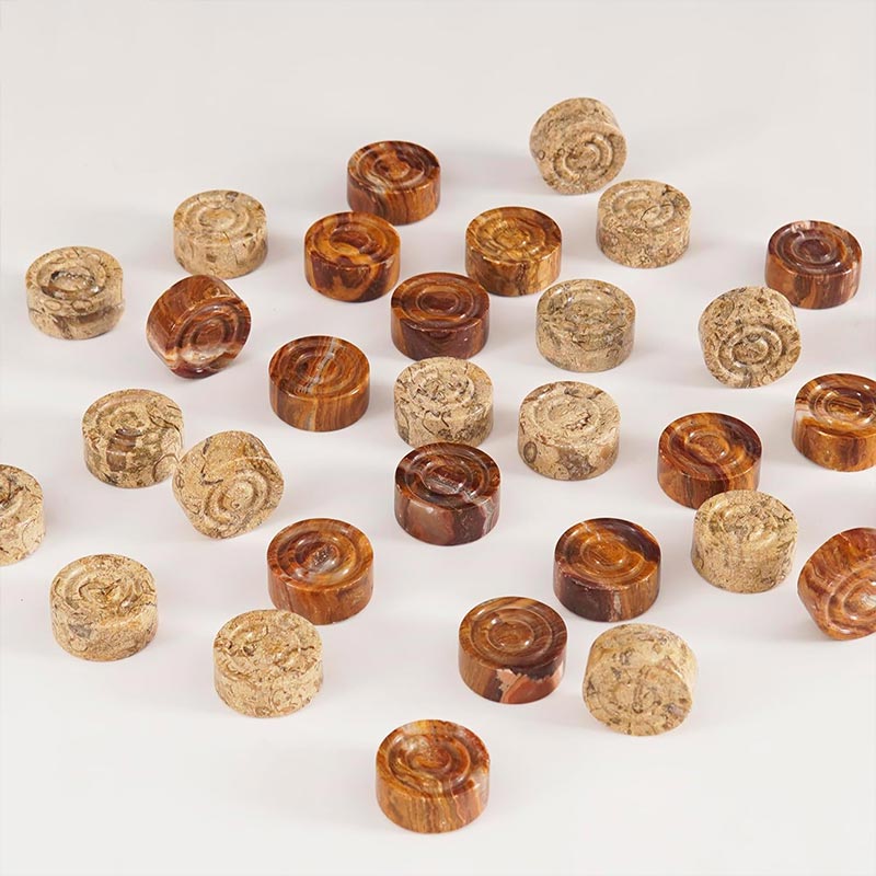 Red and Coral Natural Marble Checkers Pieces Set