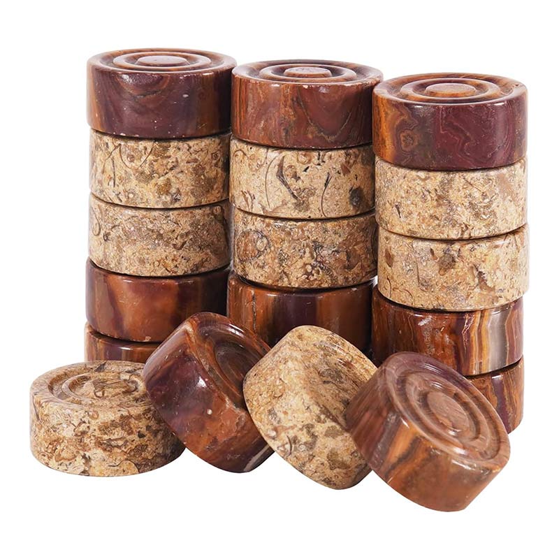 Red and Coral Natural Marble Checkers Pieces Set