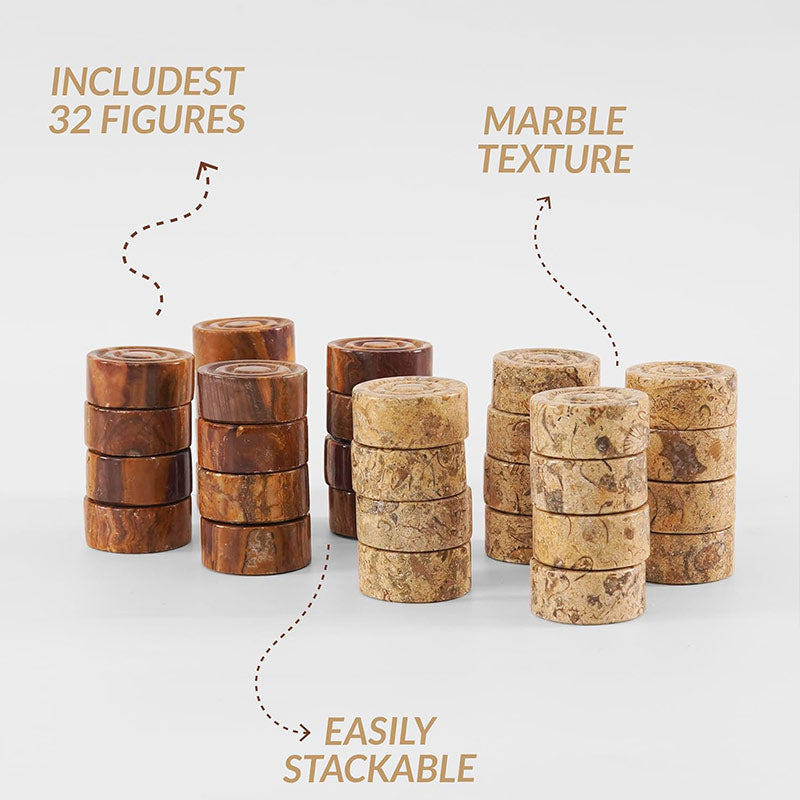 Red and Coral Natural Marble Checkers Pieces Set