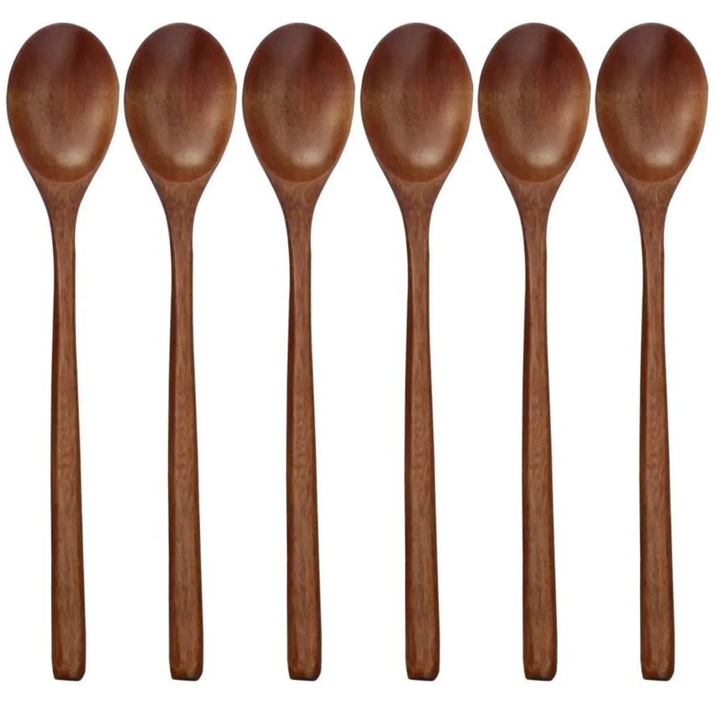 6-Piece Bamboo Wooden Spoon Set 9" Natural Wood Cooking & Mixing