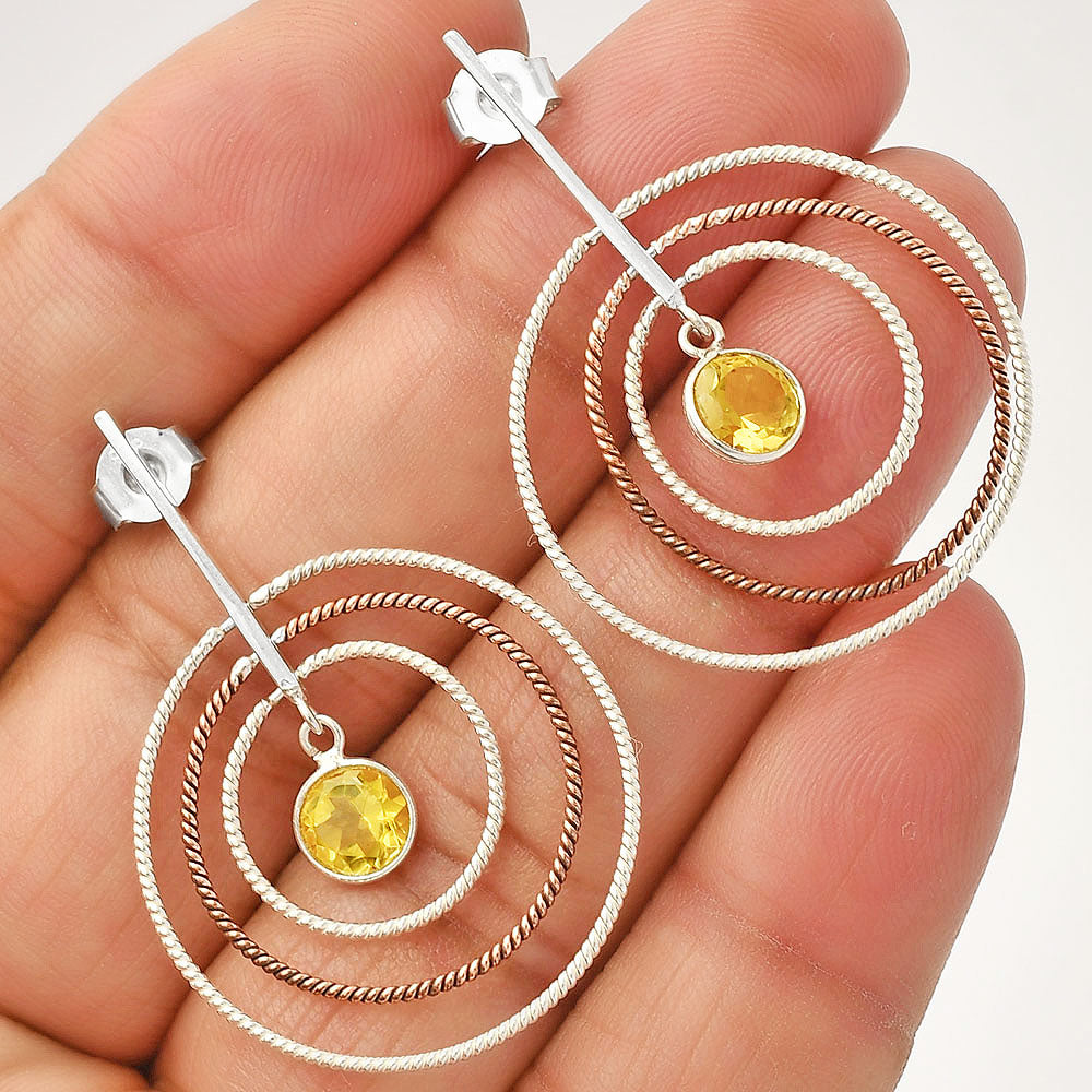 Two Tone Dangle - Natural Citrine Earrings E-1244 SDE83202-0