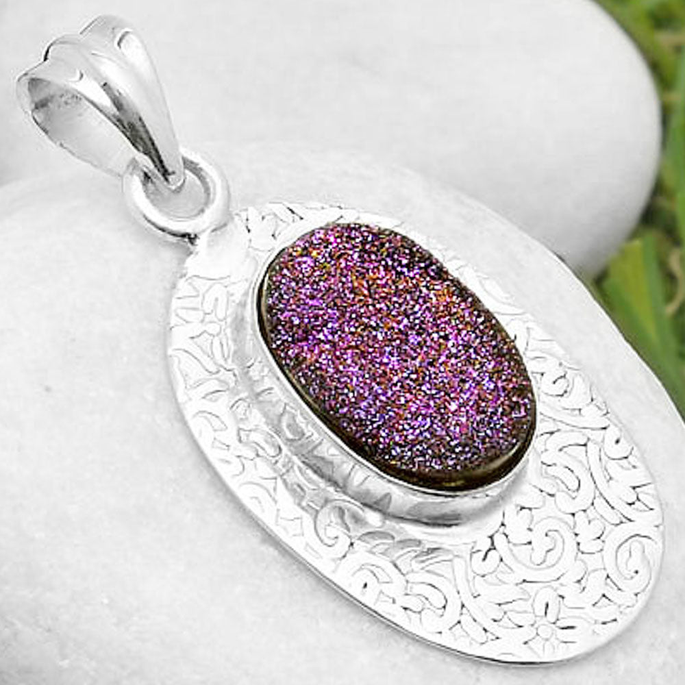 Natural Titanium Druzy Pendant P-1392 SDP112707-2