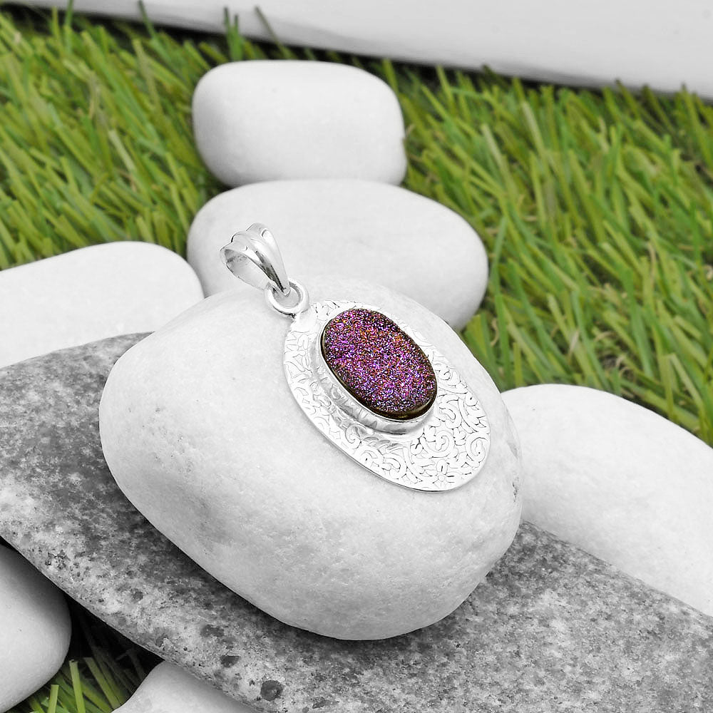 Natural Titanium Druzy Pendant P-1392 SDP112707-1