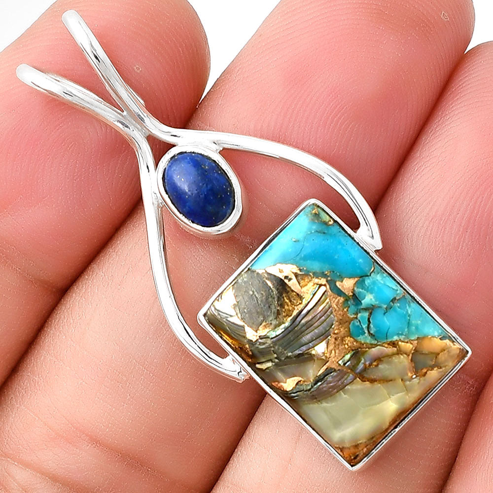 Shell In Black Blue Turquoise & Lapis Lazuli Pendant P-1038 SDP128221-0