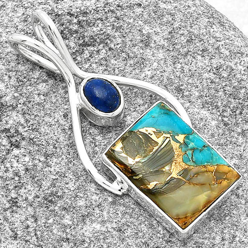Shell In Black Blue Turquoise & Lapis Lazuli Pendant P-1038 SDP128221-2