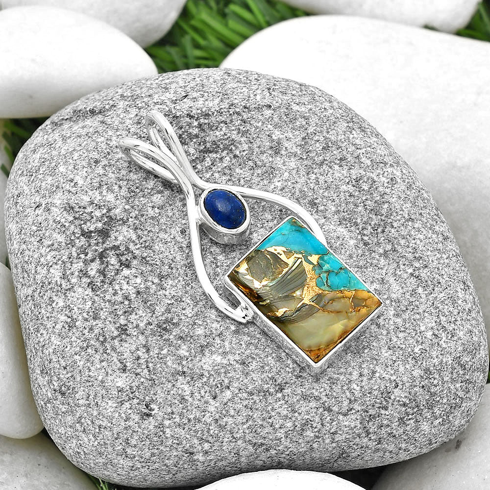 Shell In Black Blue Turquoise & Lapis Lazuli Pendant P-1038 SDP128221-1