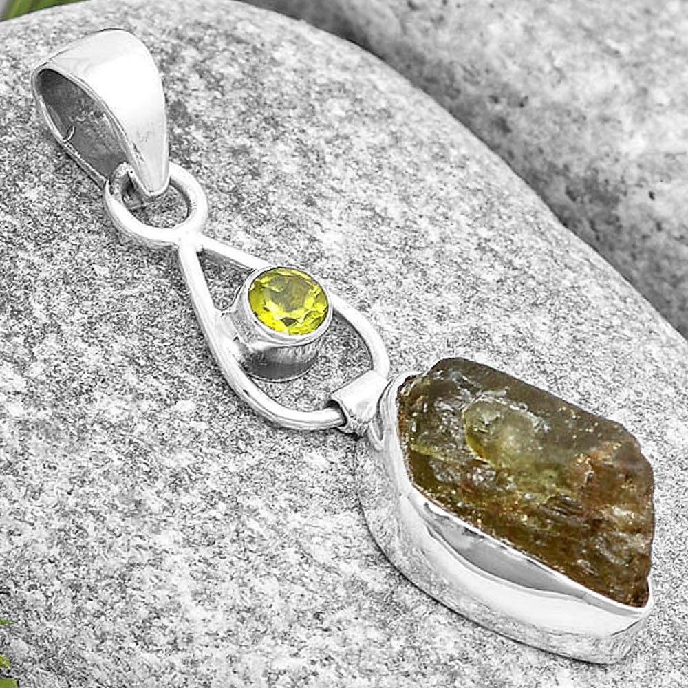 Rare Kornerupine Rough & Peridot Pendant P-1589 SDP129352-2