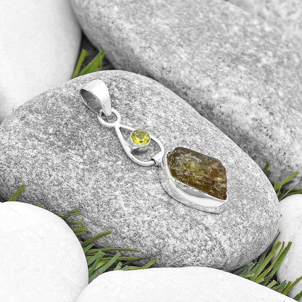 Rare Kornerupine Rough & Peridot Pendant P-1589 SDP129352-1