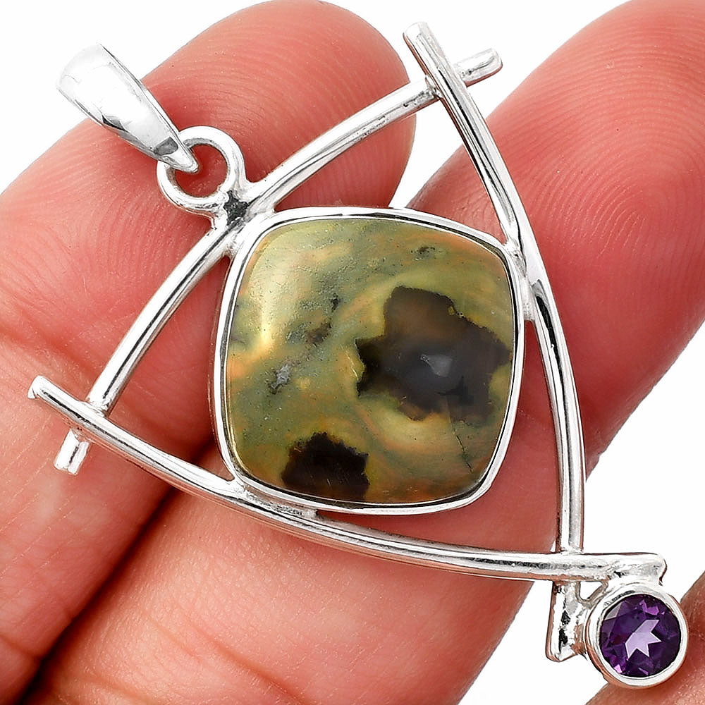 Rhyolite Rainforest Jasper & Amethyst Pendant P-1499 SDP146782-0