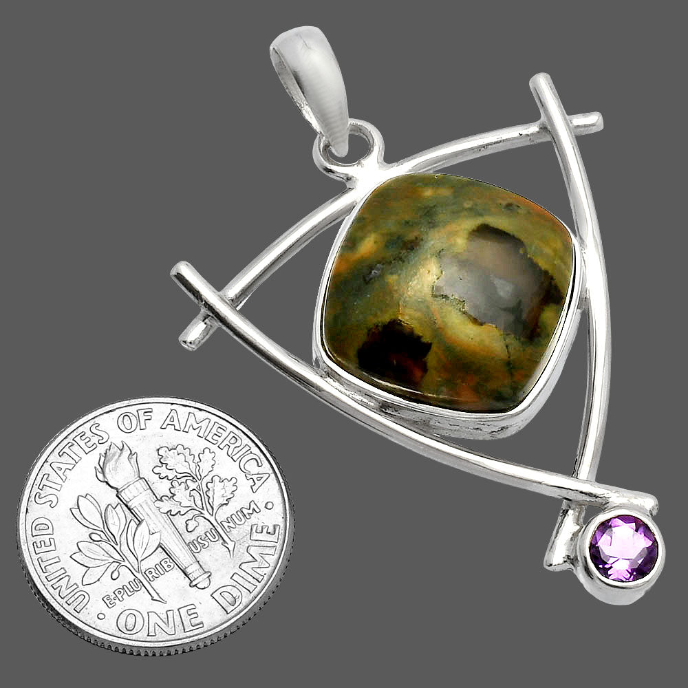 Rhyolite Rainforest Jasper & Amethyst Pendant P-1499 SDP146782-2