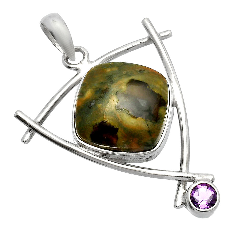Rhyolite Rainforest Jasper & Amethyst Pendant P-1499 SDP146782-1