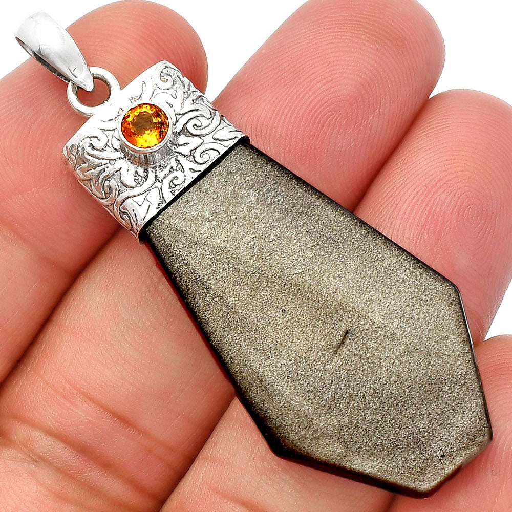 Natural Silver Obsidian & Citrine Pendant P-1331 SDP147870-0