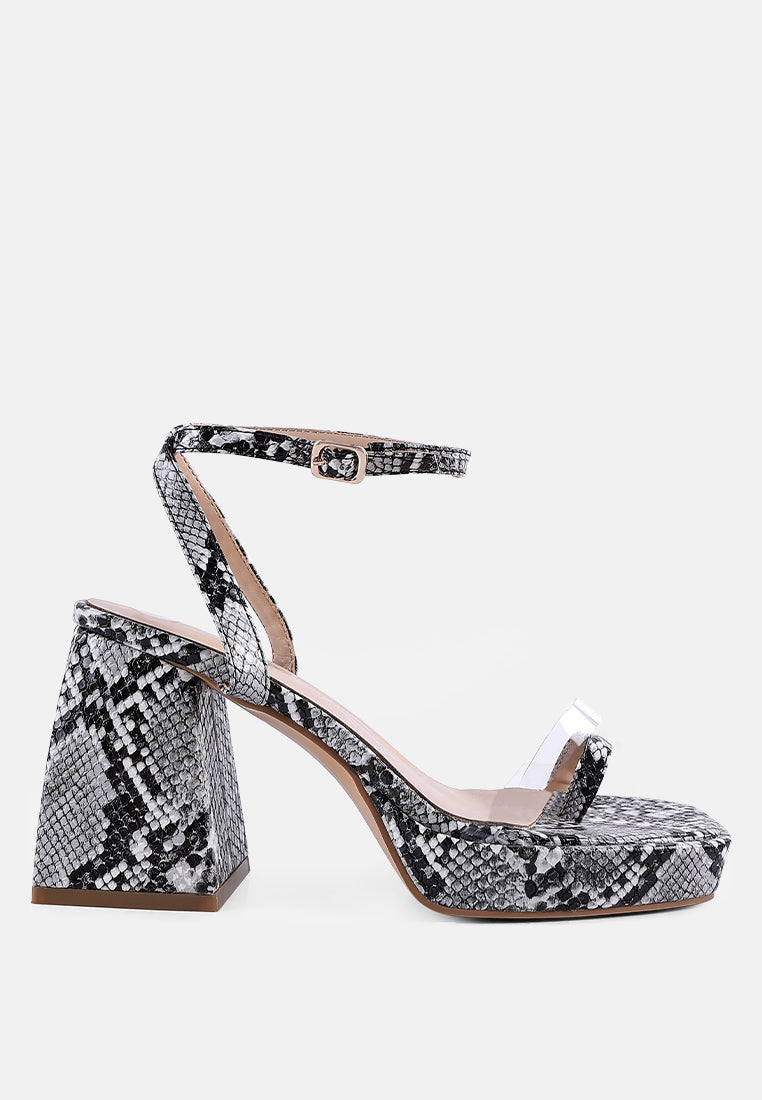 Such Flirt Snake Print Triangular Block Heel Sandals-6