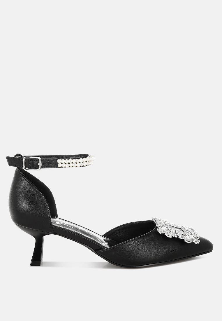 Onkana Diamante Brooch Kitten Heel Sandals-8