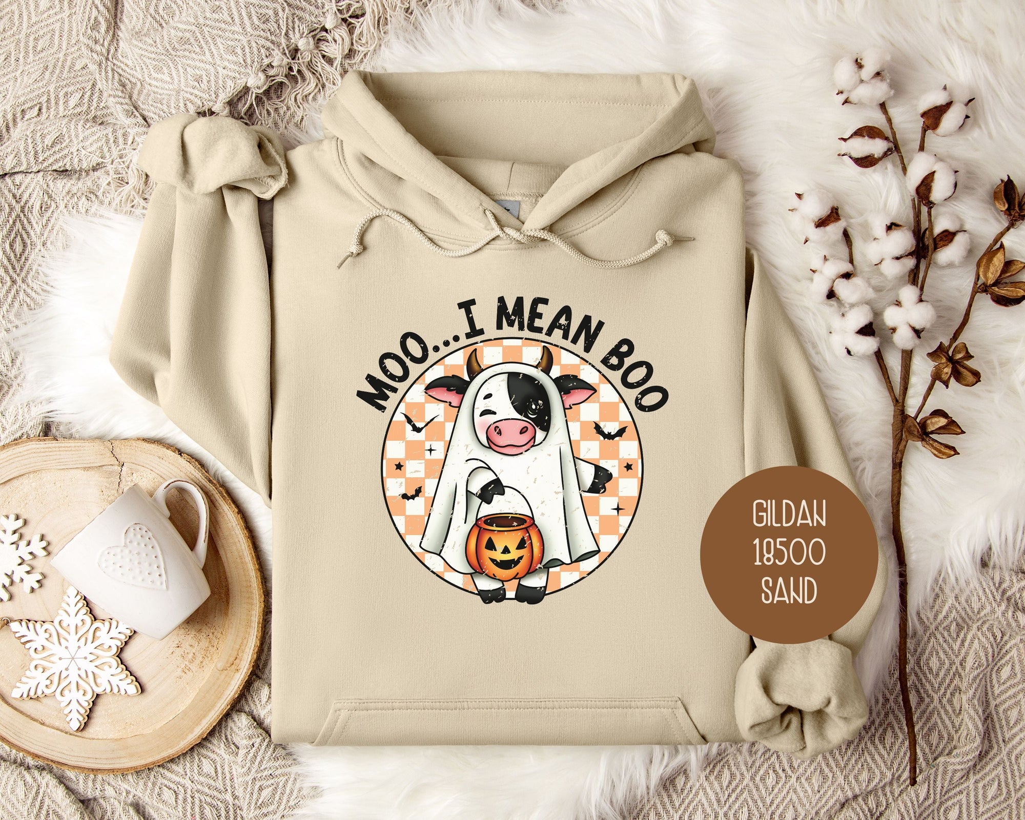 Moo I Mean Boo Retro Ghost Cow Halloween Hoodie-1