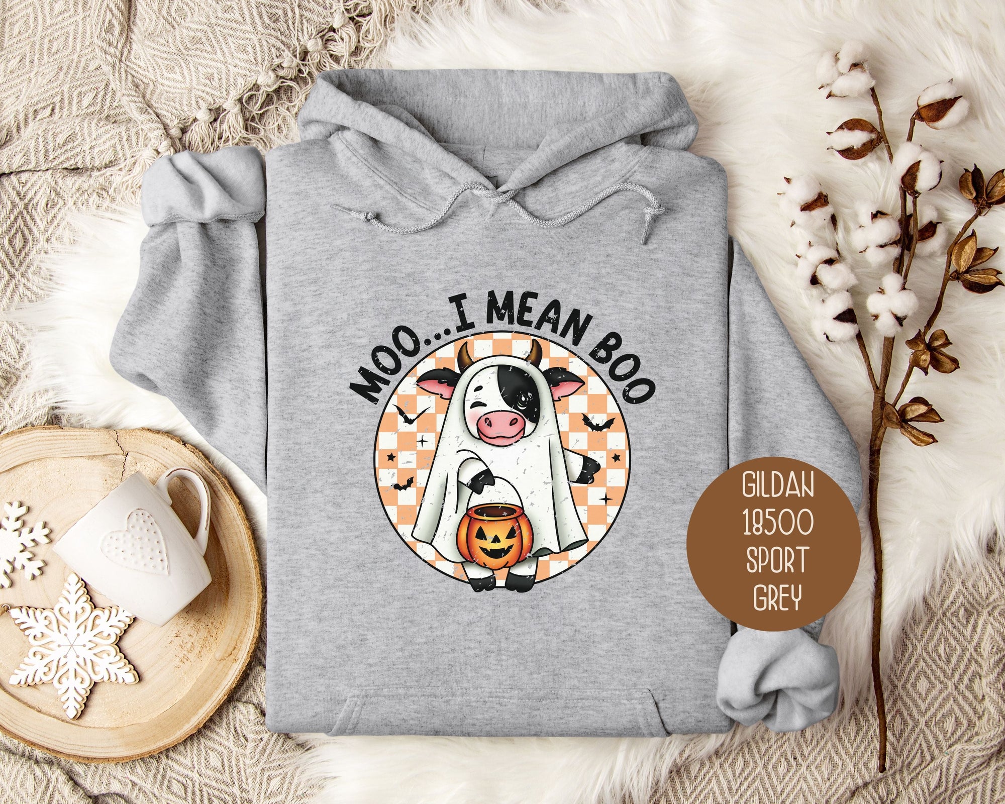Moo I Mean Boo Retro Ghost Cow Halloween Hoodie-2