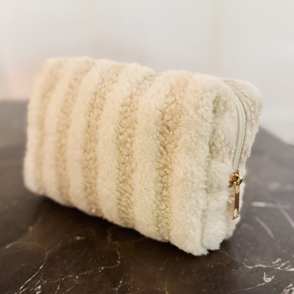Striped Bouclé Slim Cosmetic Case – Compact Makeup Pouch for Travel or Everyday Use-0
