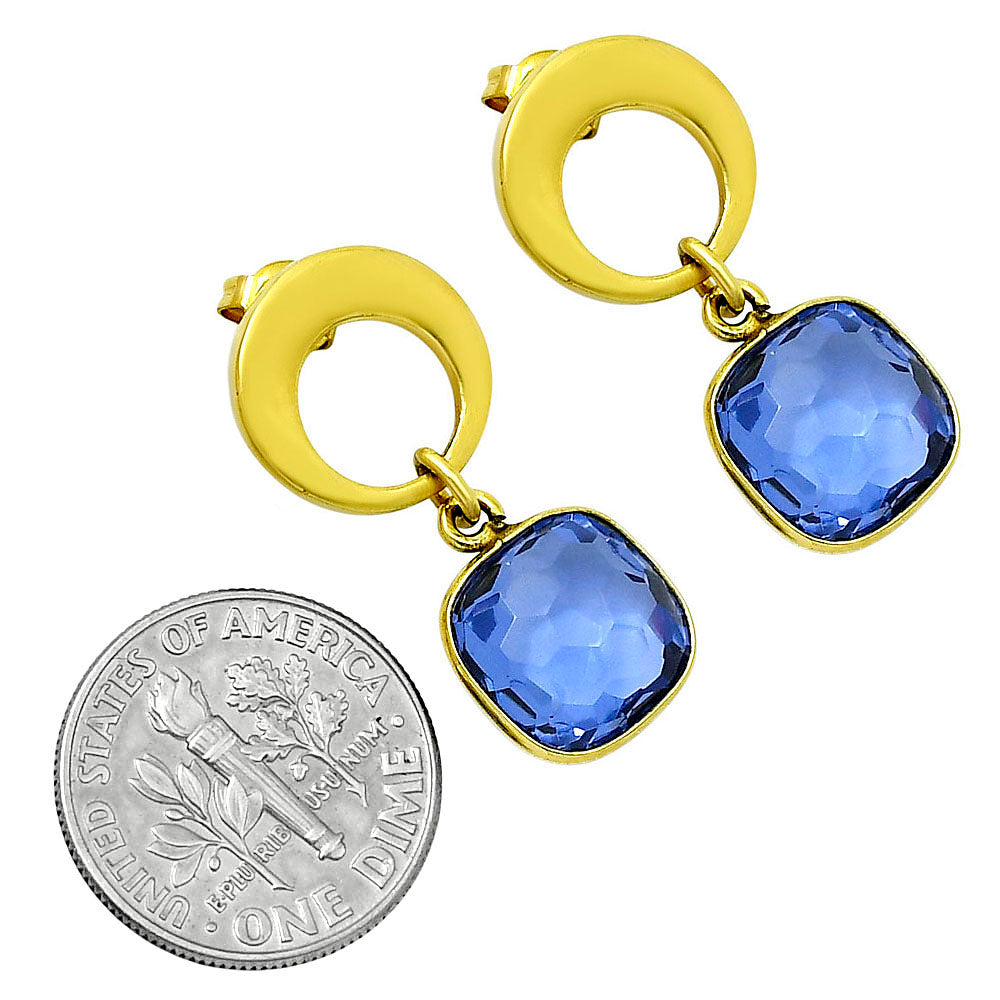 18K Gold Over Brass Lab Created Tanzanite  Earrings EM-1259 TE01005-2