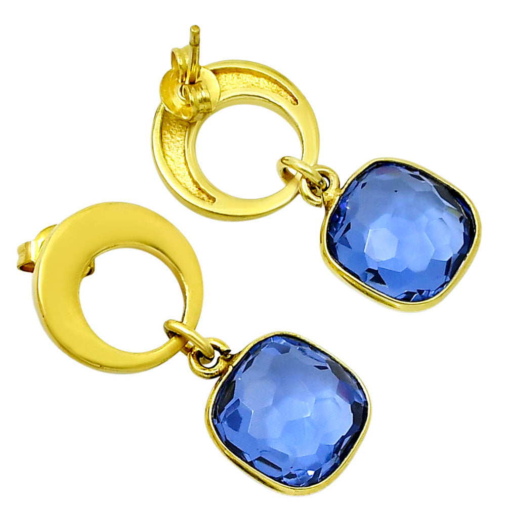 18K Gold Over Brass Lab Created Tanzanite  Earrings EM-1259 TE01005-1