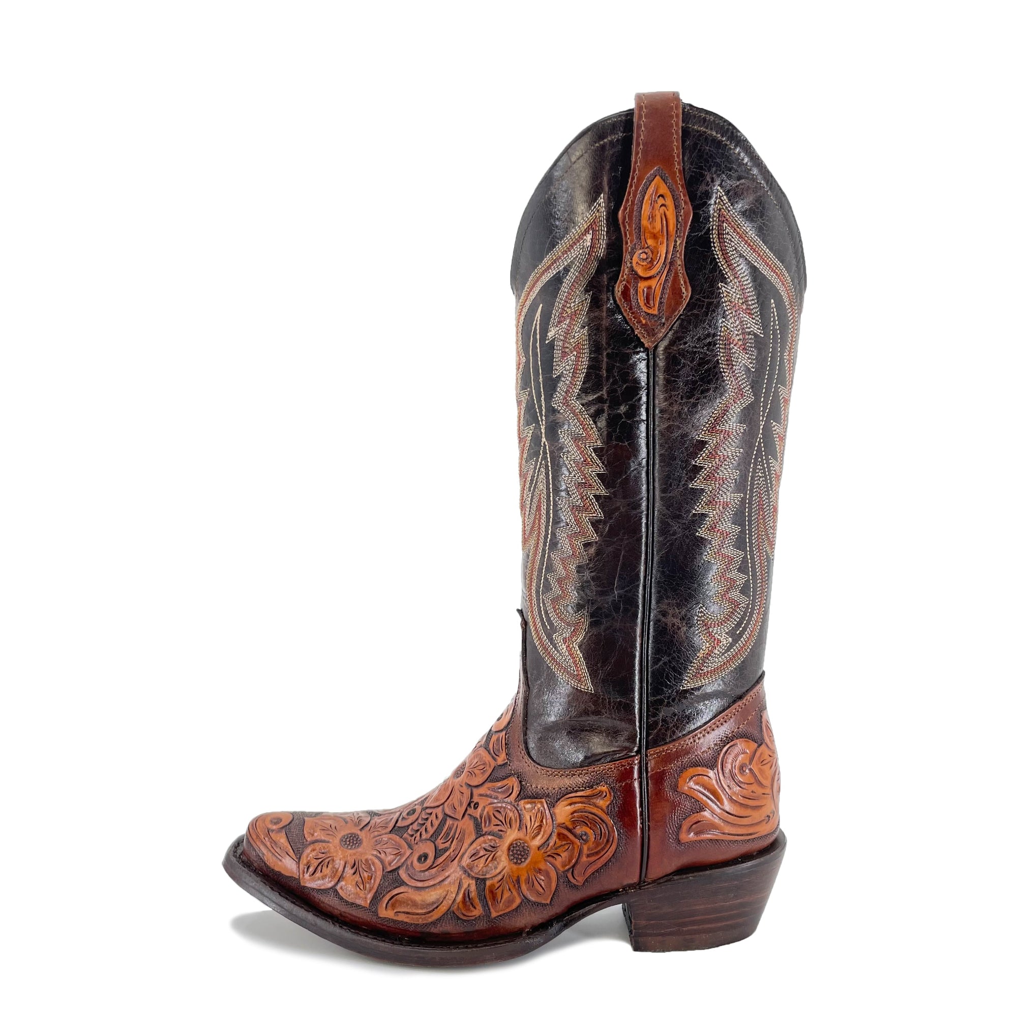 Women's Texan Handtooled Boots - Floral Bitone
