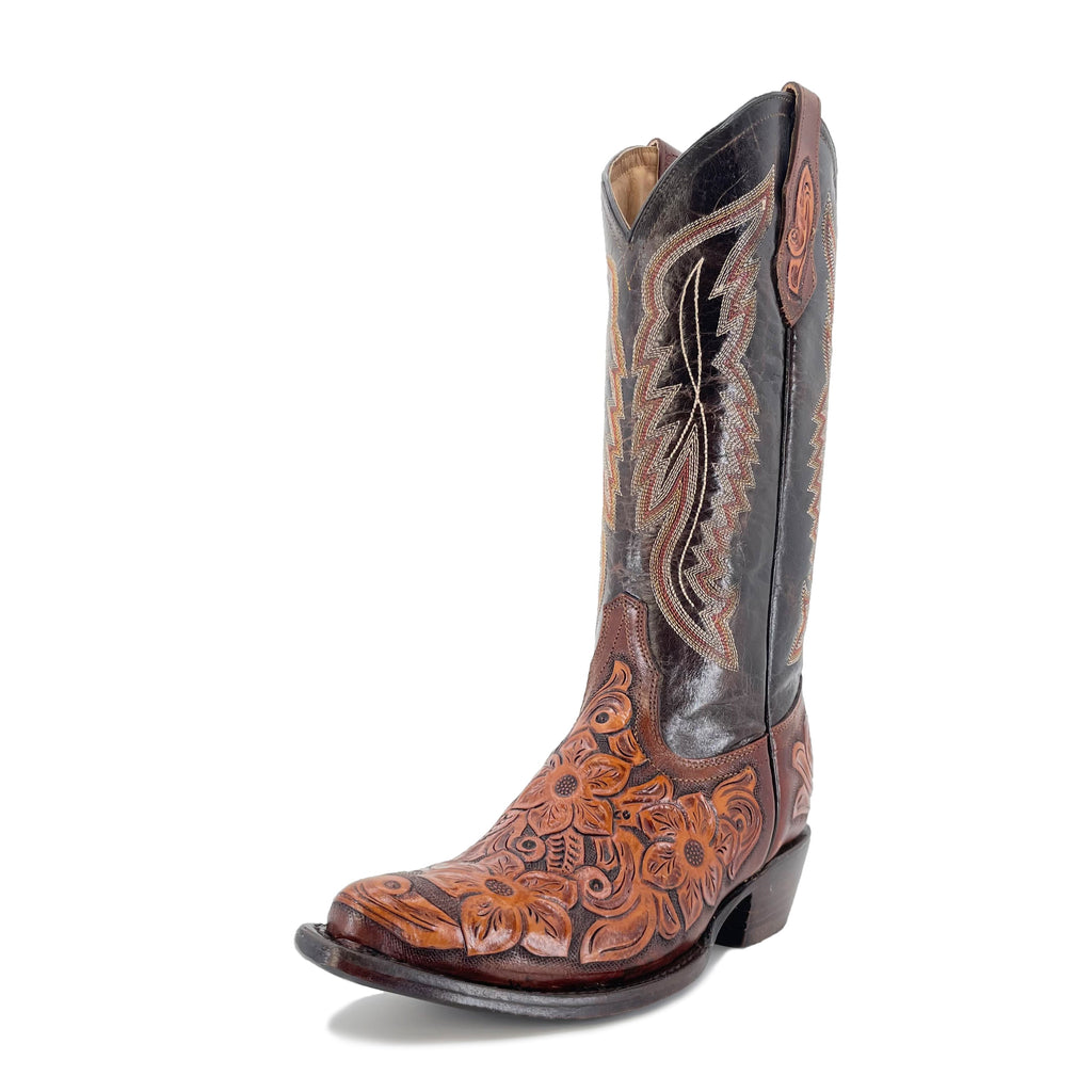 Women's Texan Handtooled Boots - Floral Bitone