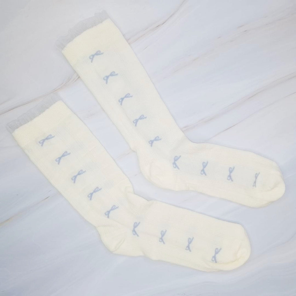 Tulle Top Bow Lined Up Socks Set Of 2-1