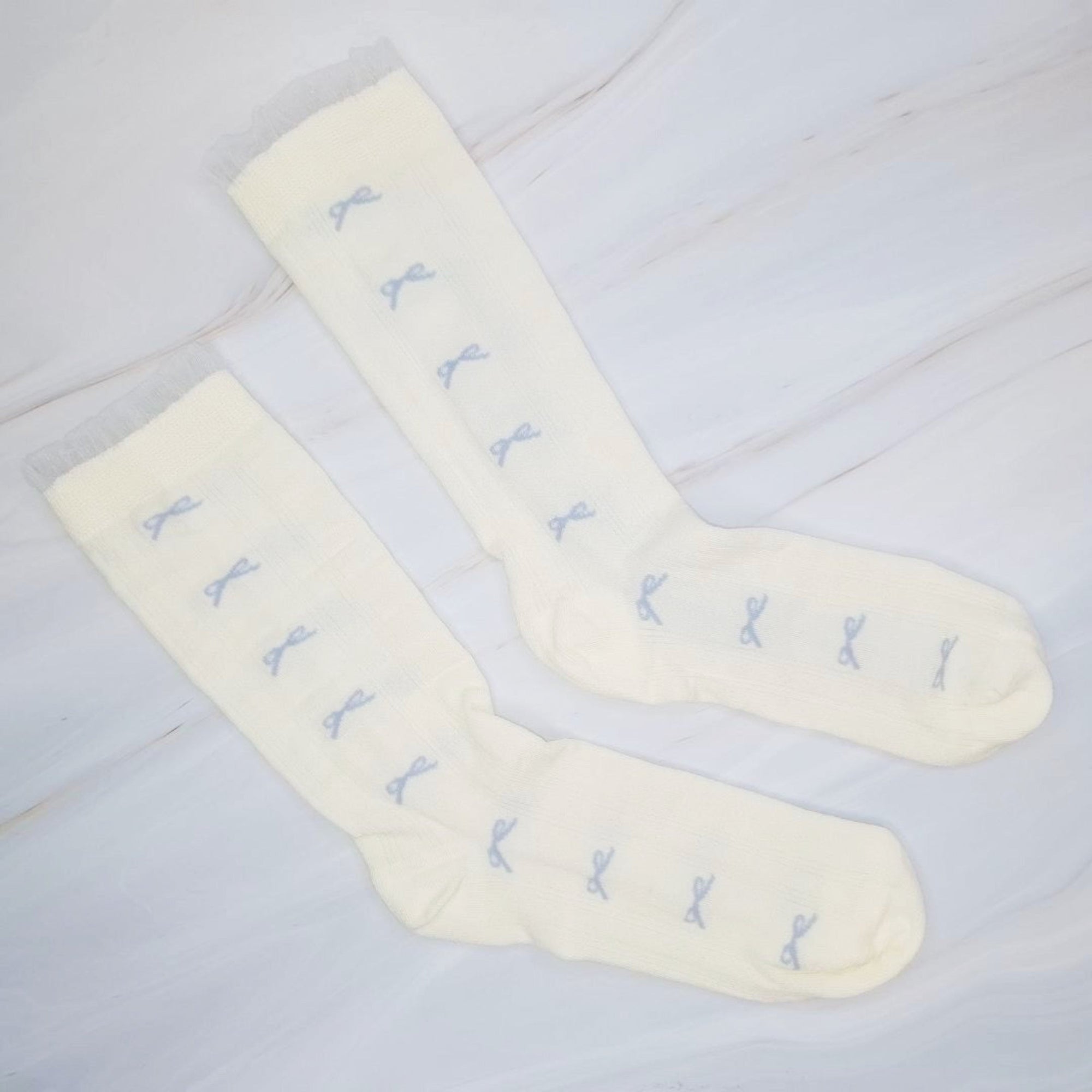 Tulle Top Bow Lined Up Socks Set Of 2-1