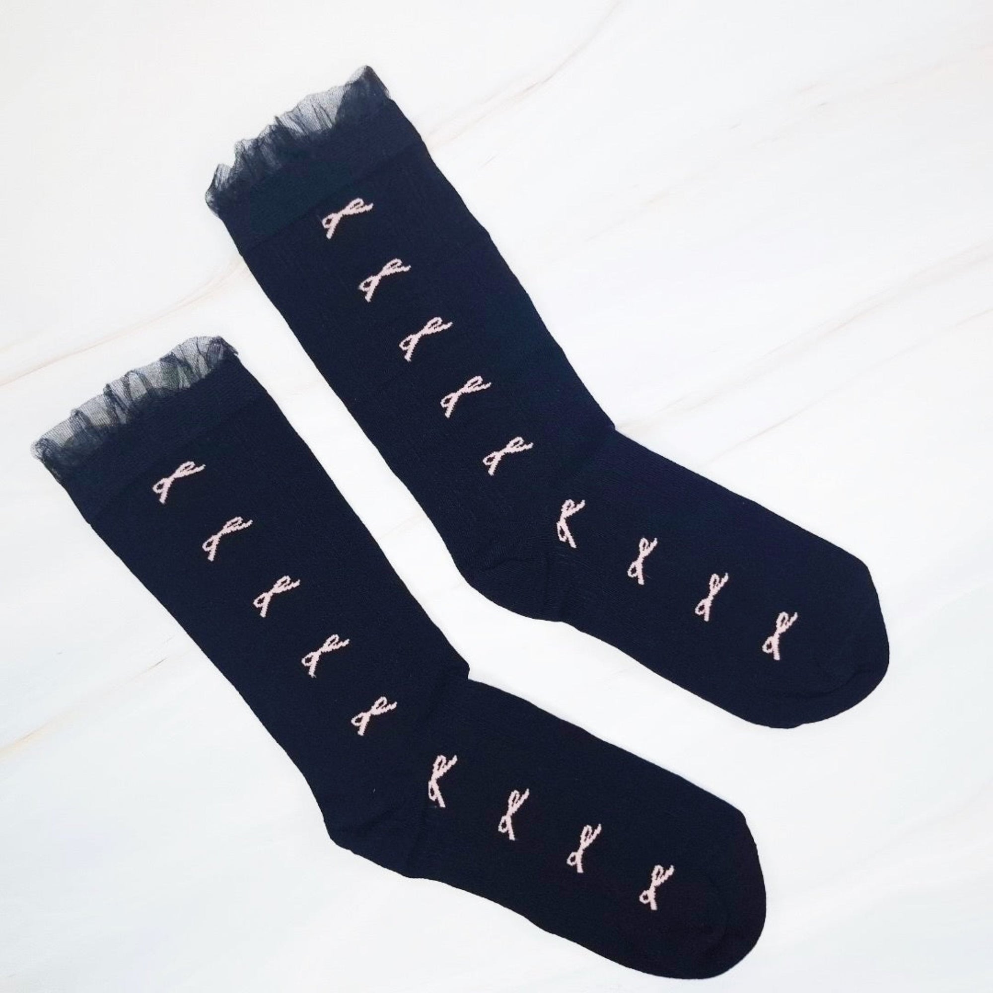 Tulle Top Bow Lined Up Socks Set Of 2-2