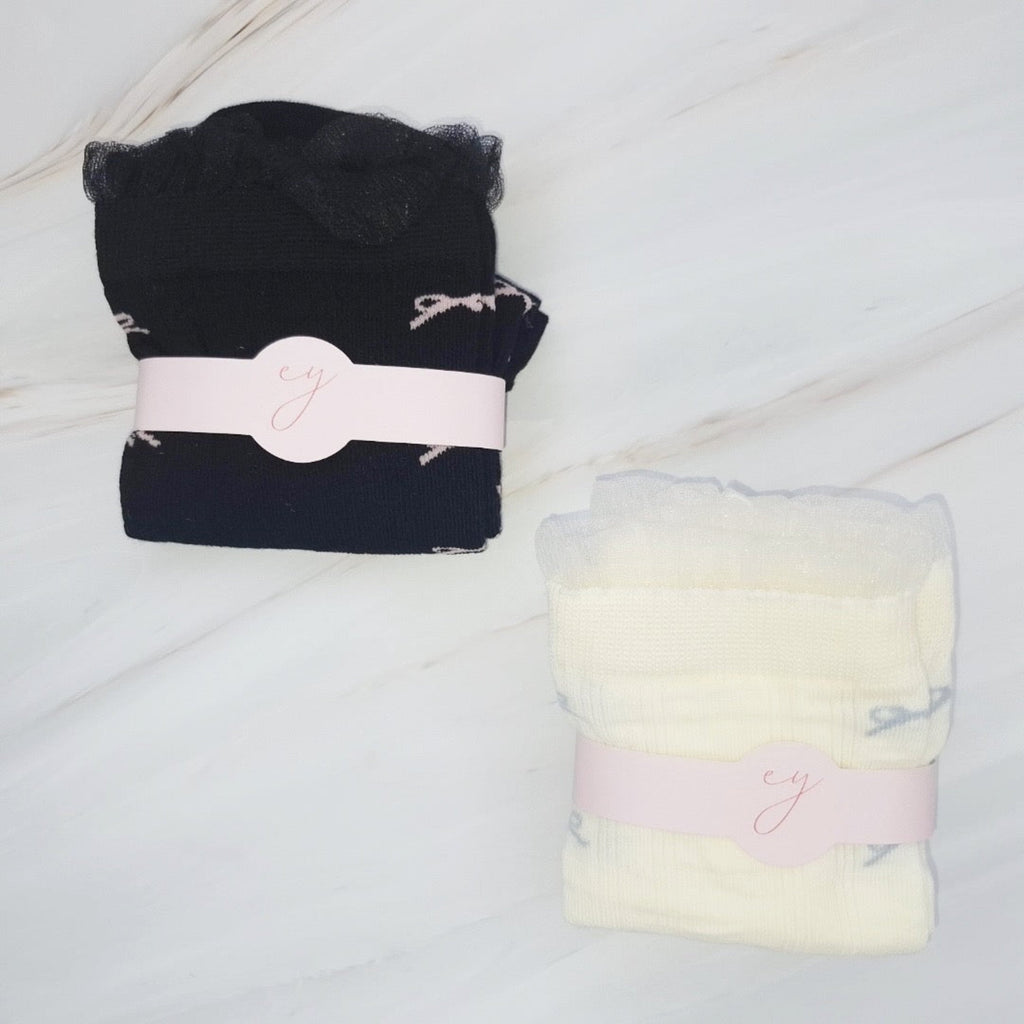 Tulle Top Bow Lined Up Socks Set Of 2-3