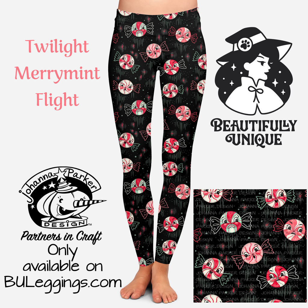 "Twilight Merrymint Flight" (Johanna Parker Exclusive) Christmas Mint Candy- Leggings (Copy)