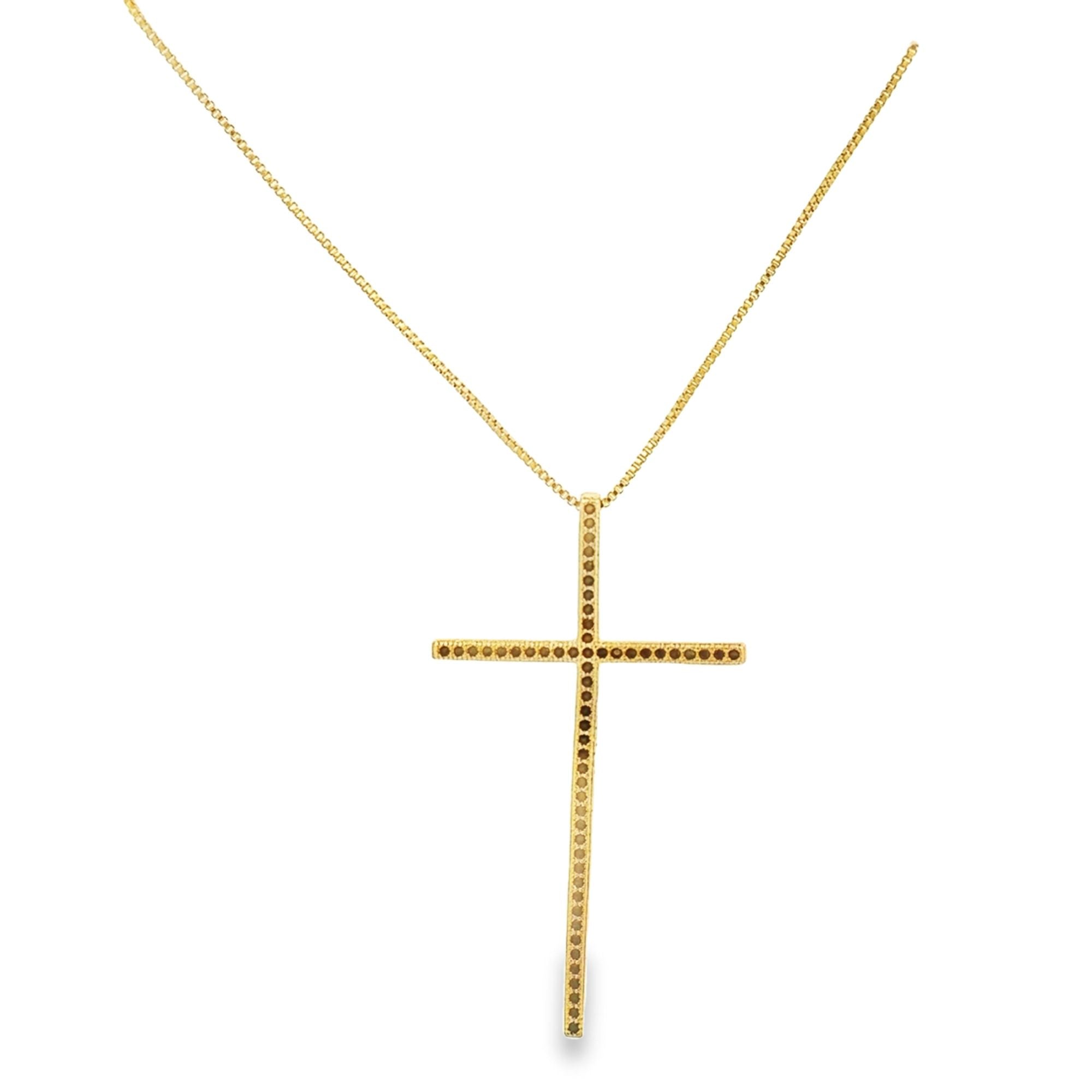 Slim Long Cross Crucifix Necklace With CZ Stones (G166)-0