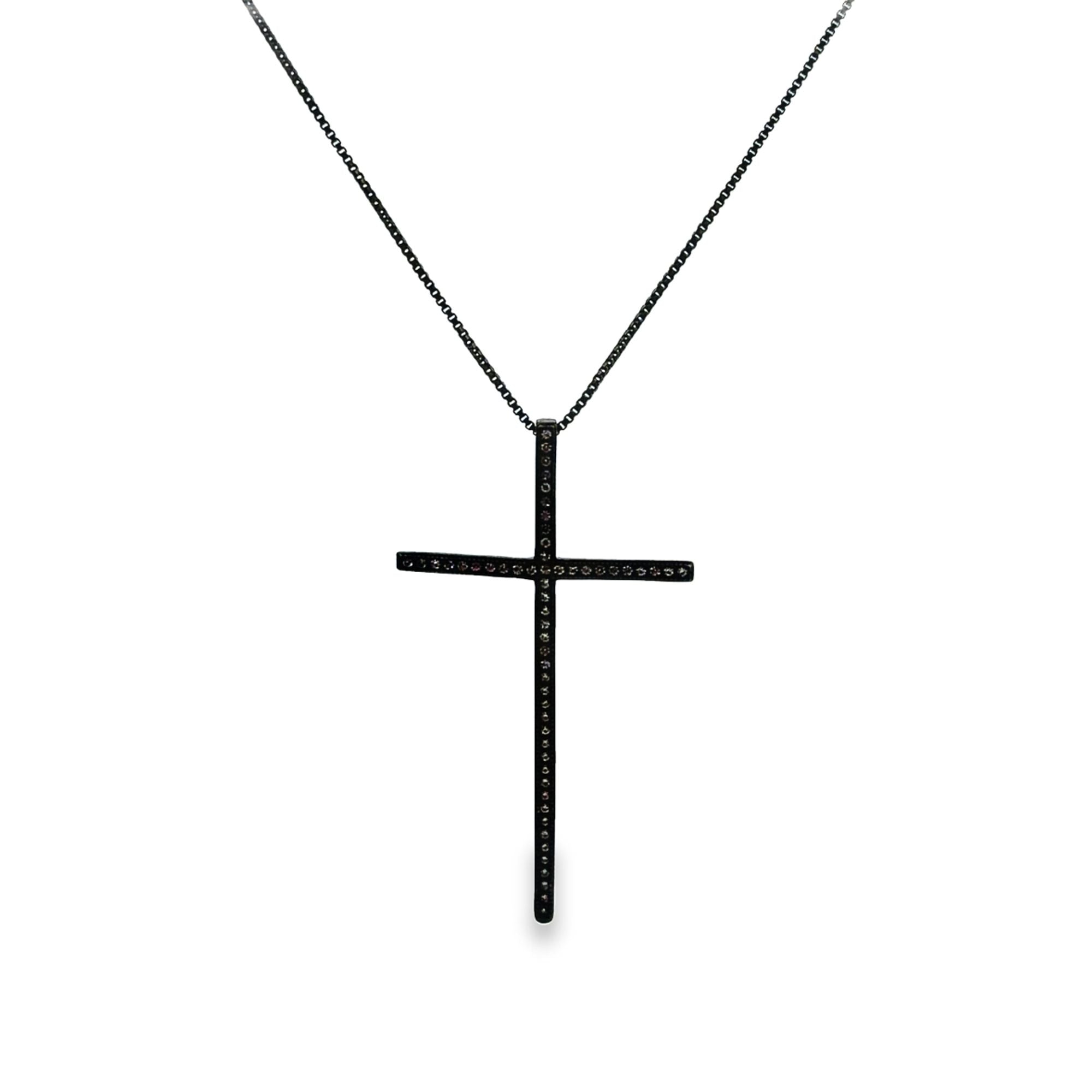Slim Long Cross Crucifix Necklace With CZ Stones (G166)-1