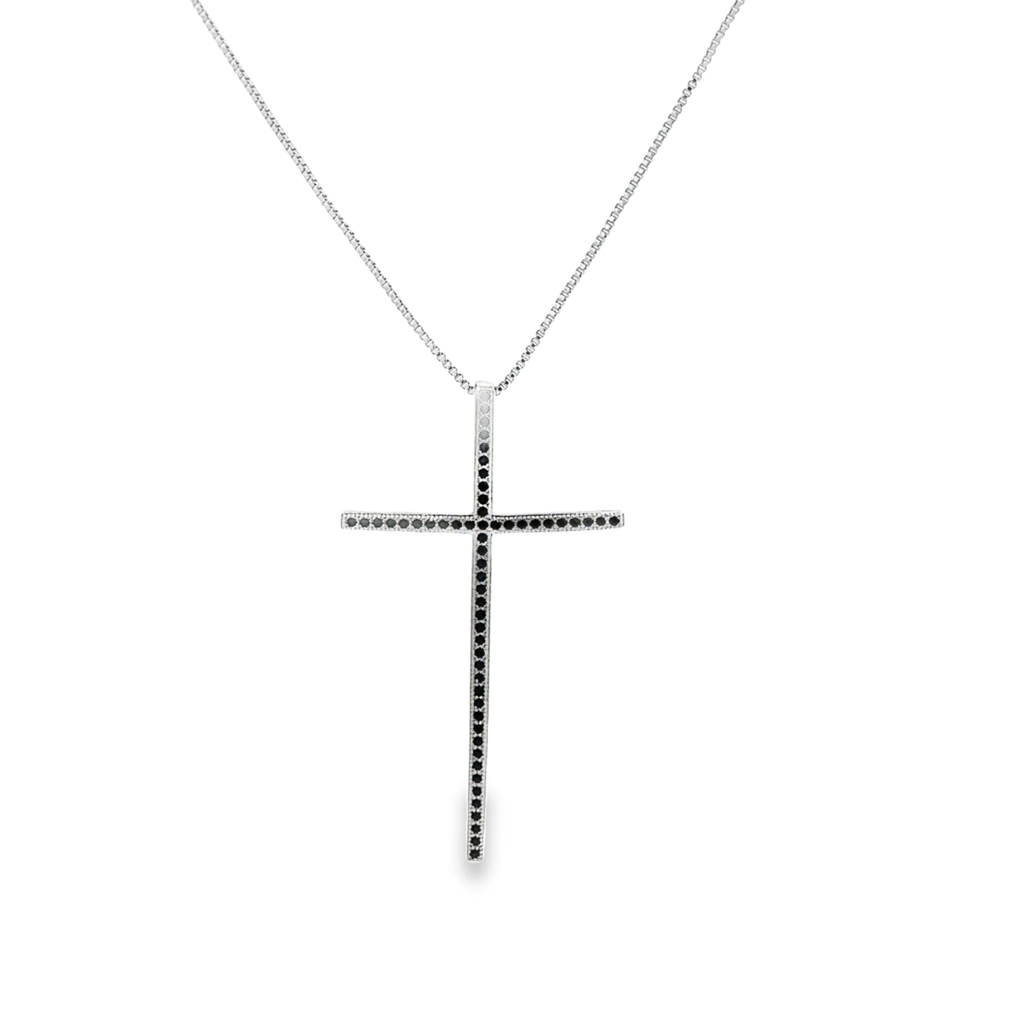 Slim Long Cross Crucifix Necklace With CZ Stones (G166)-2
