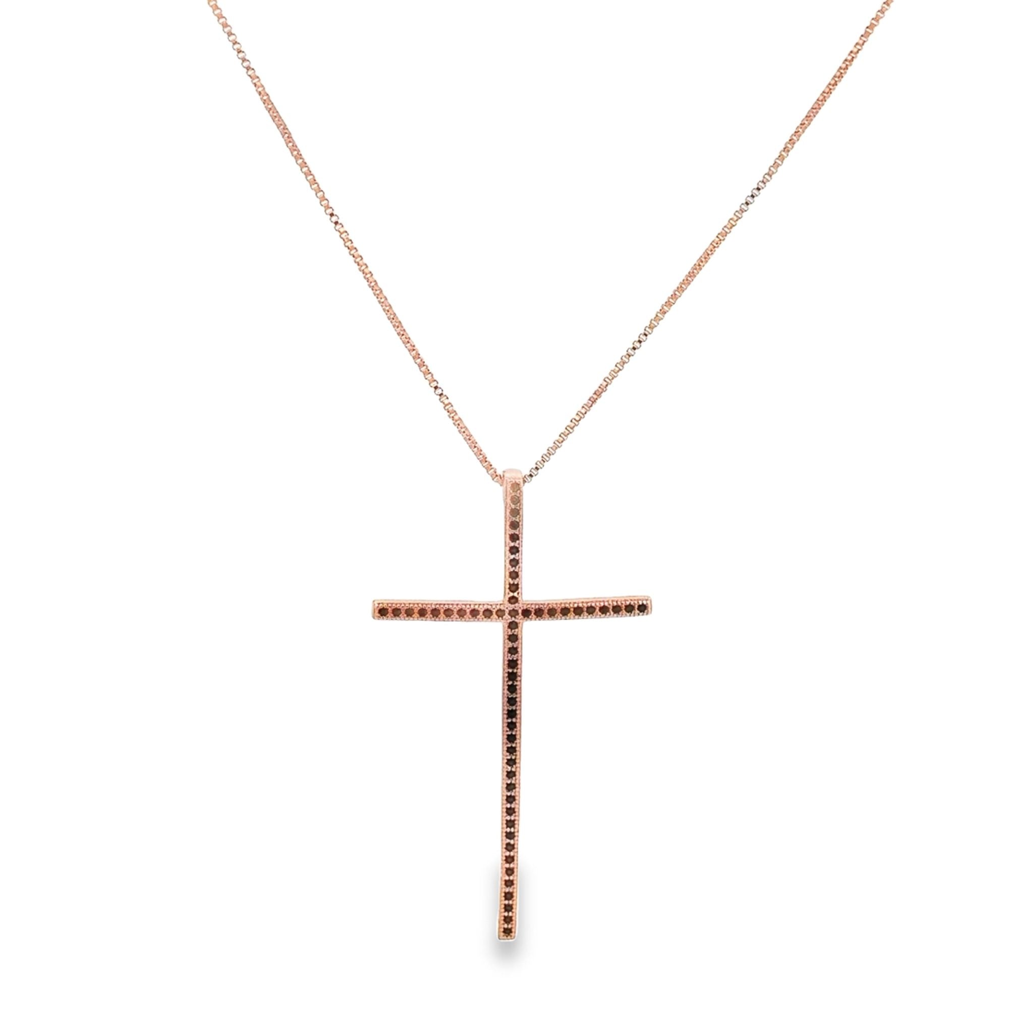 Slim Long Cross Crucifix Necklace With CZ Stones (G166)-3
