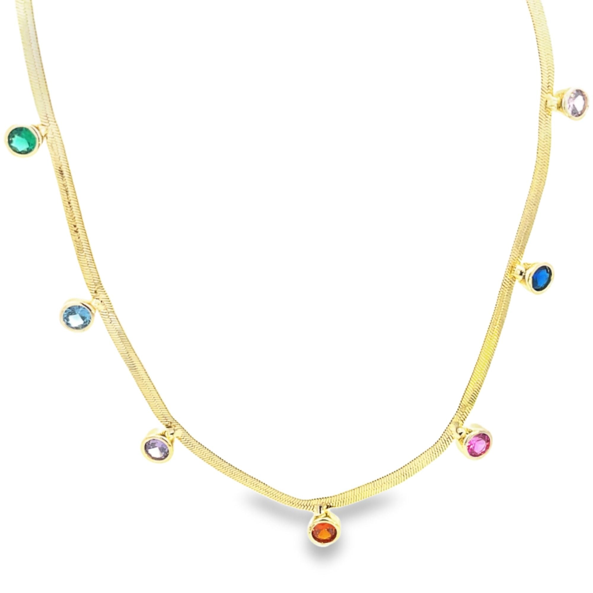 Multicolor CZ Stone 3mm Herringbone Necklace (H243)-0