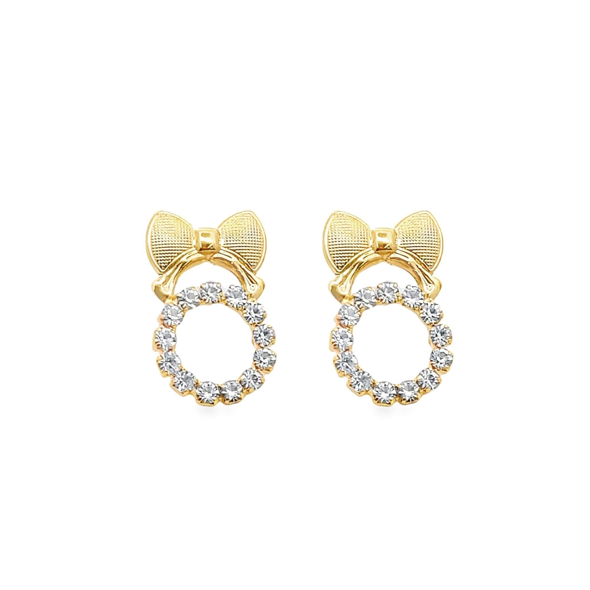 Bow With CZ Stones Stud Earrings (L265A)-0