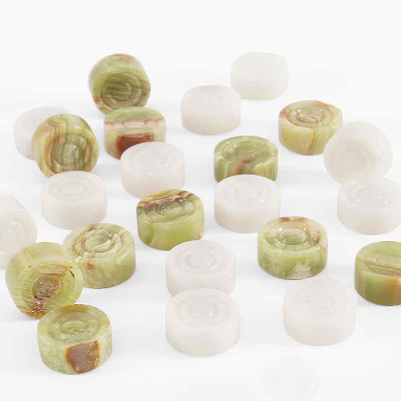 White and Green Onyx Marble Checkers Pieces Set For 15 Inches Checkers Game