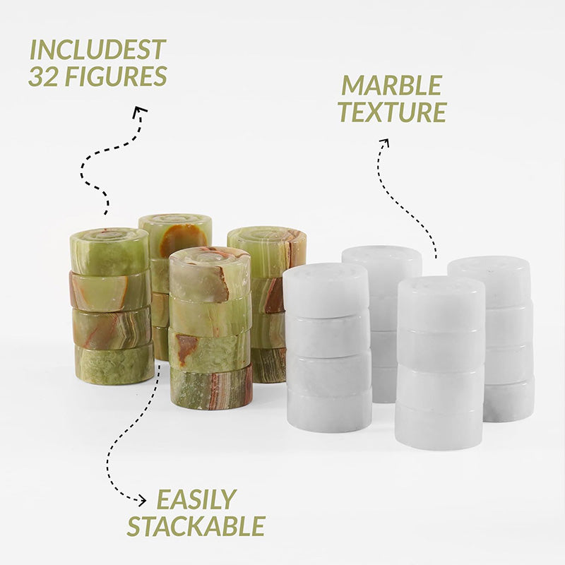 White and Green Onyx Marble Checkers Pieces Set For 15 Inches Checkers Game